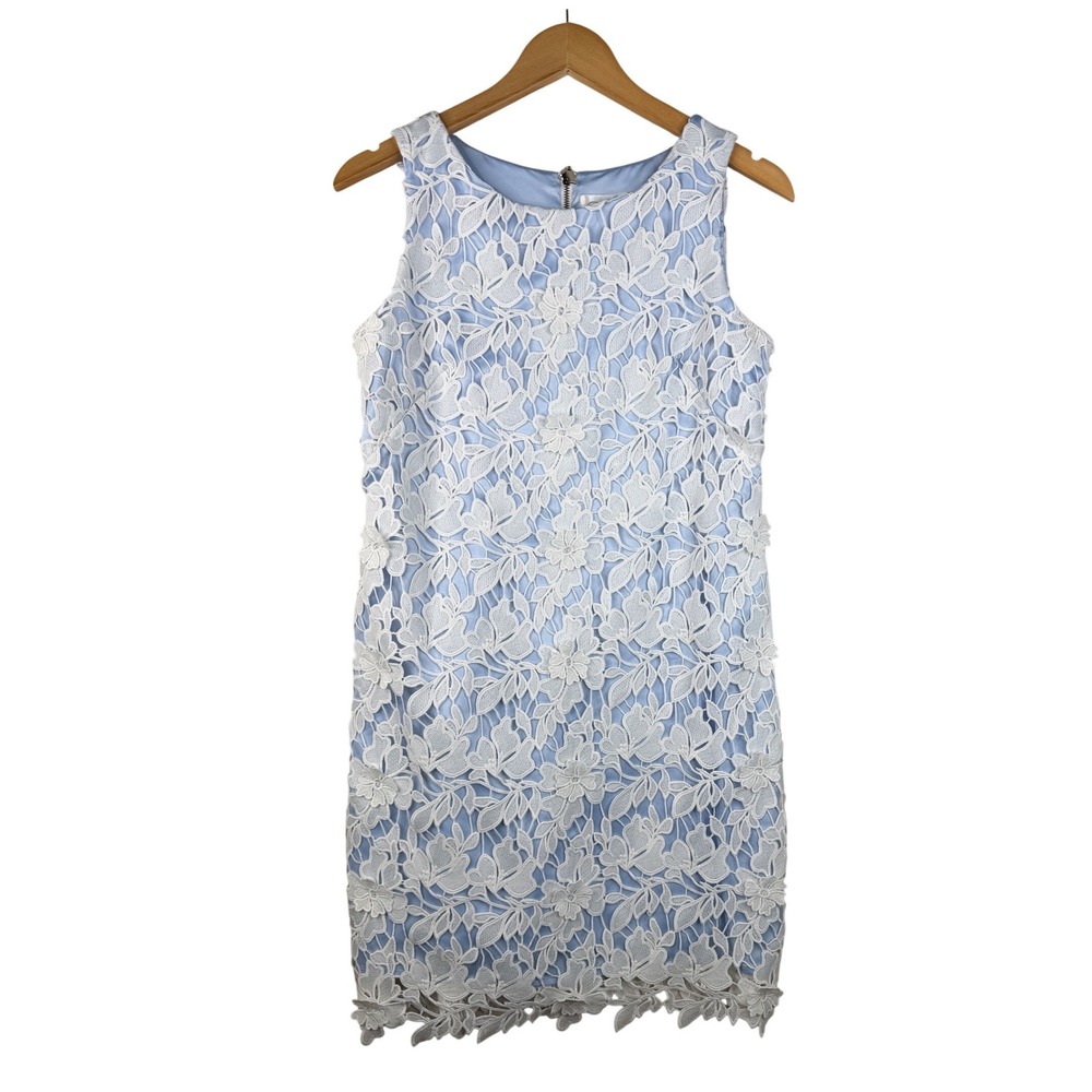 Eliza J Women's White Floral Eyelet‎ Blue Dress Size 4